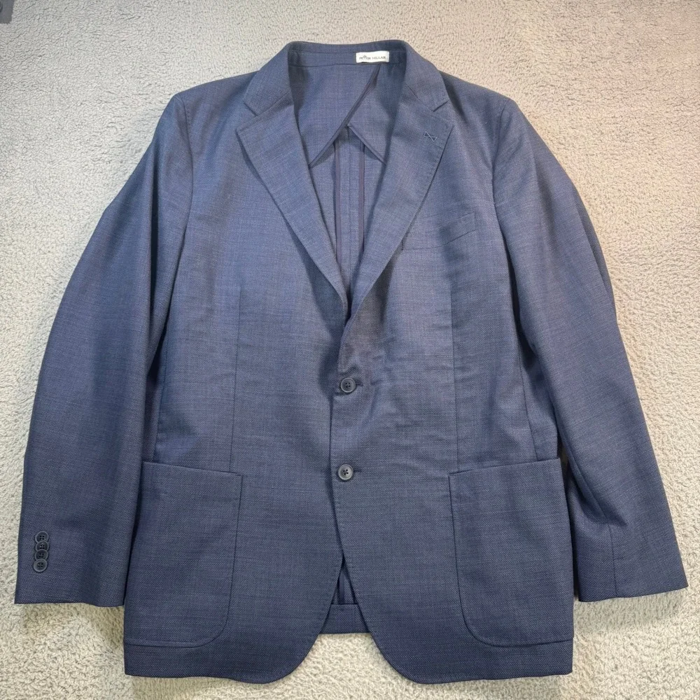 Peter Millar Mens 46T Blue 100% Wool 2-Button Unlined Hopsack Sport Coat Blazer